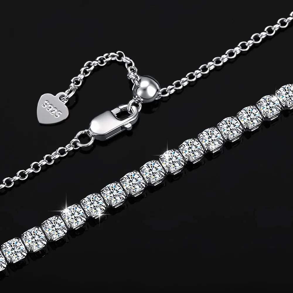 Kanolan GRA Certified 3mm Moissanite Tennis Necklace Adjustable Solid 925 Sterling Silver Diamond Tennis Necklaces for Women Man - view 3