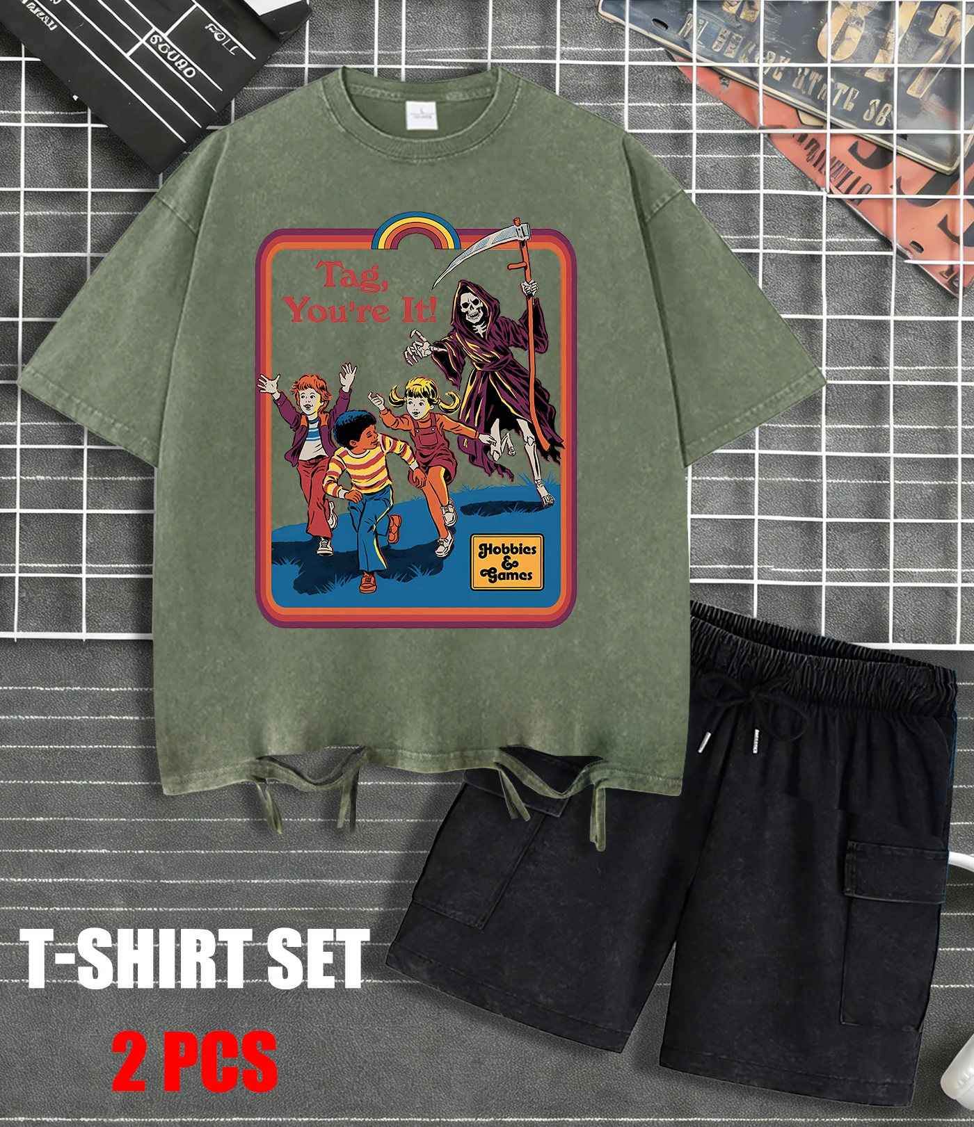 

A Child Being Chased Print Washed T-Shirt Men Unisex Comfortable Cotton Sportsuit O-Neck Clothing Casual Loose Summer Top