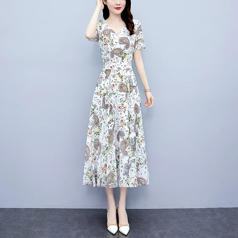 2025 Stampa Vintage Elagant Aderente Notte Abito longuette Festa di lusso Prom Abito lungo Donna Chiffon floreale Casual Boho Beach Vestito estivo