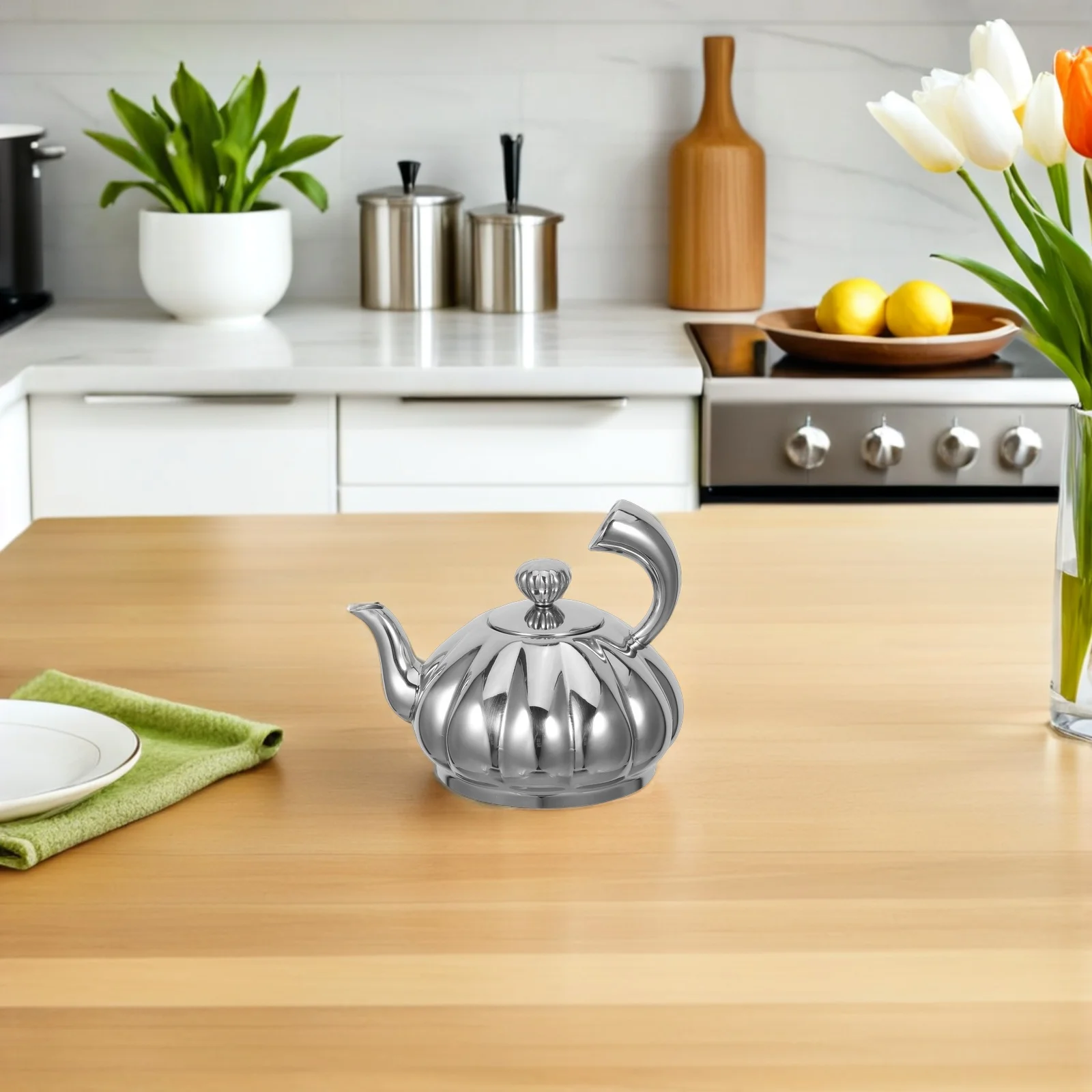 

350Ml Stainless Steel Teapot Pumpkin Design Removable Infuser For Loose Leaf Tea Coffee Stovetop Small Tea Maker Kettle Flower