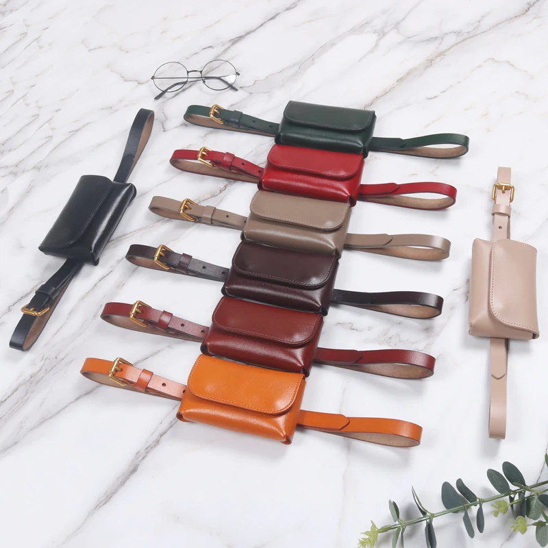 

European and American new mini leather cowhide small fanny pack daily mouth red envelope simple belt belt women