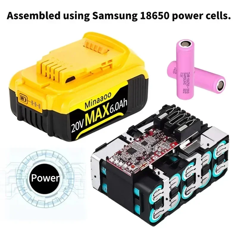 

20V Rechargeable Power Tool Battery 8Ah For Dewalt DCB182 DCB201 DCB205 Battery Compatible Battery replace