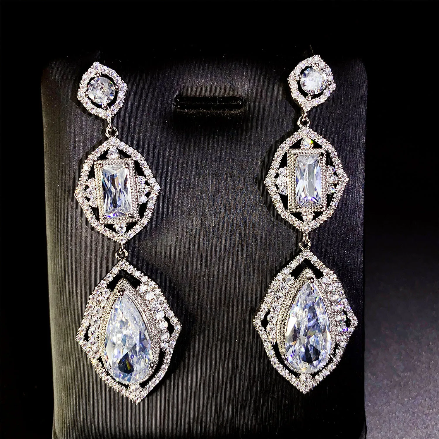 

wedding bridal earrings shiny zircon silver gold color vintage elegant long pendant earrings women dinner party gift