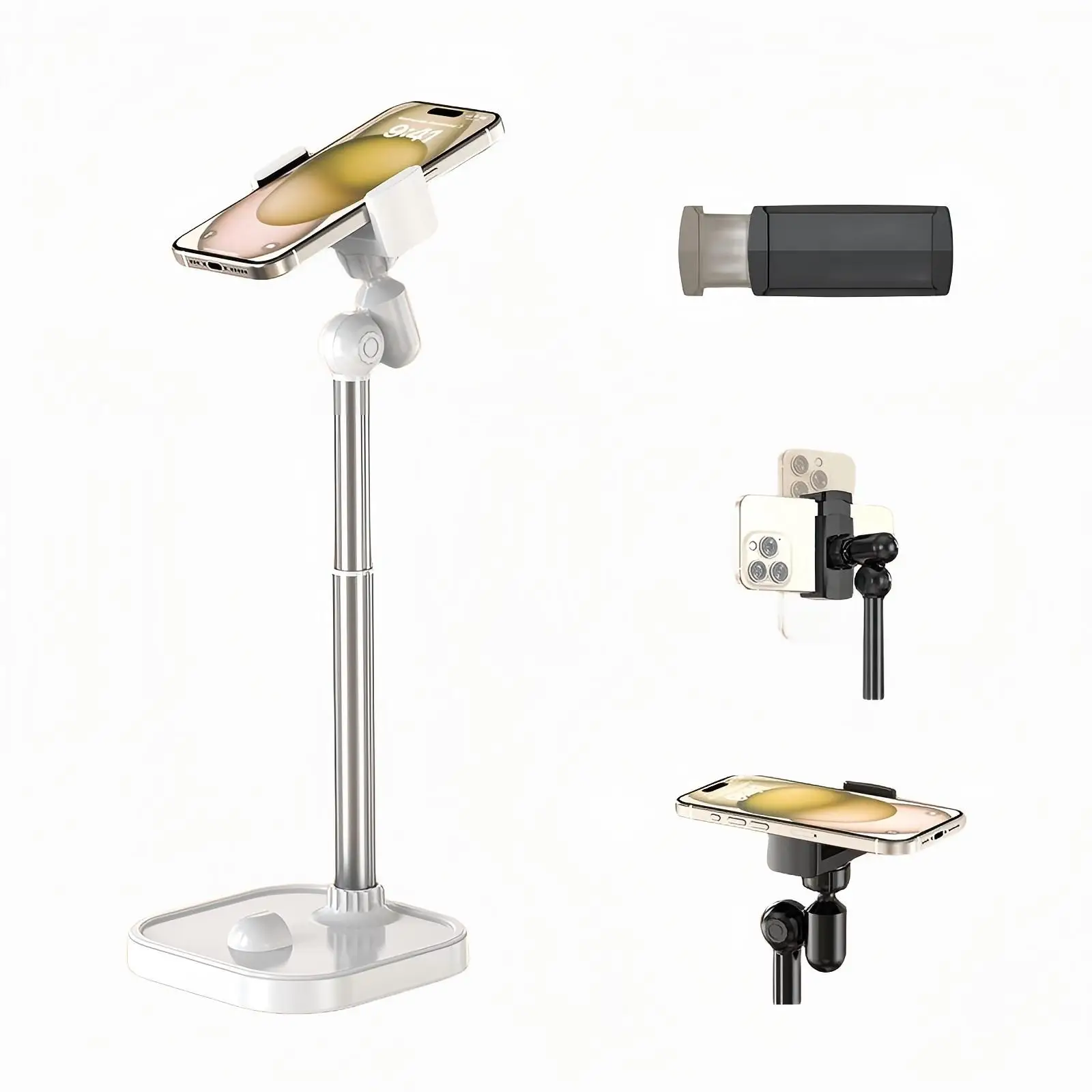 

Adjustable Cell Phone Stand for Desk, Rotating Cell Phone Holder for Desk with 9-14" Face-Level View, Metal Desktop Tripod