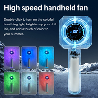 Transparent Portable Fan with RGB Led Light Handheld Mini Cooling Fan 1500mAh 100 Speed Adjustable Rechargeable Digital Display