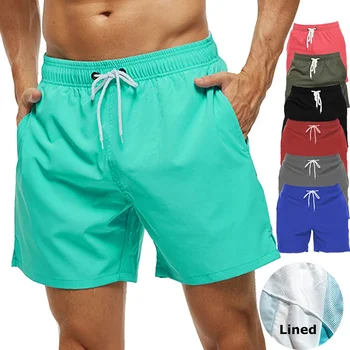 Herren-Badehose, Sommer-Schwimmbrettshorts, schnell trocknende Strandshorts mit Seitentaschen und Netzfutter, Badebekleidung, Badeanzug