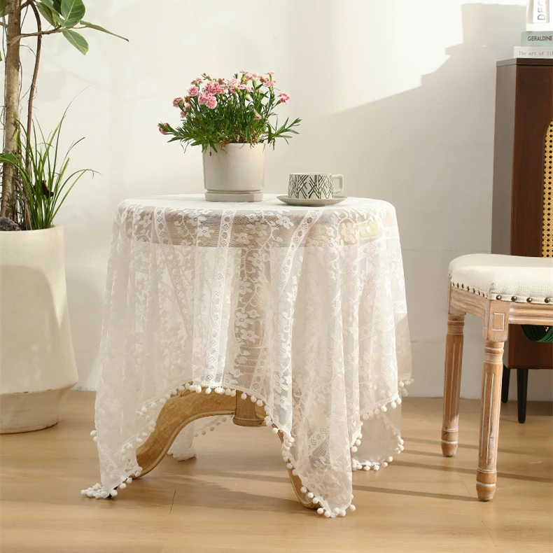 Ins Style Lace Tablecloth for Dessert Party Table Cover Fabric Soft Decorative Tablecloth Polyester round Tablecloth