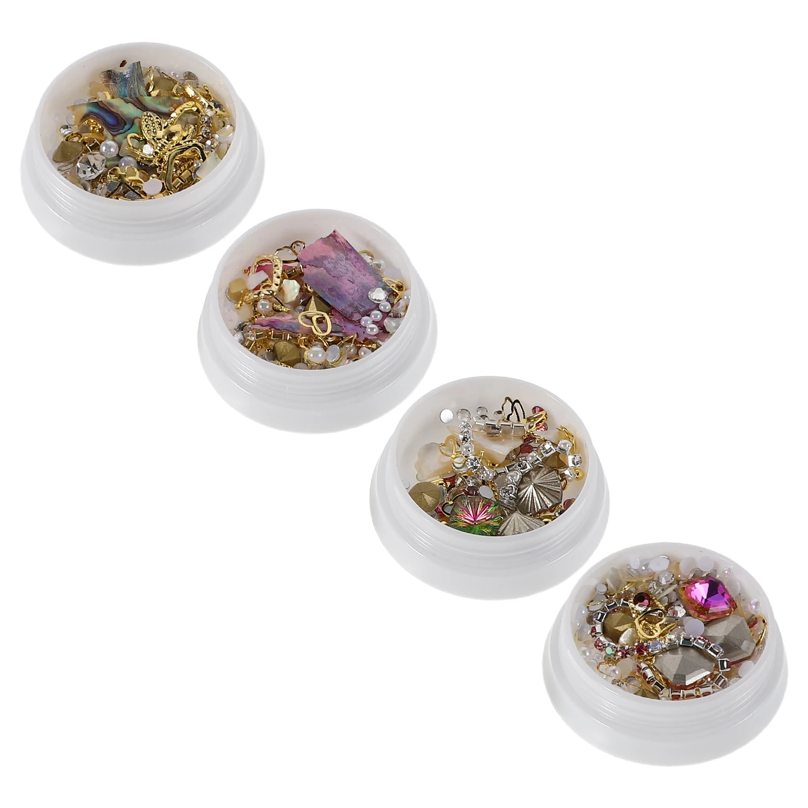 

4 Boxes Nail Decoration Flatback Pearls Rhinestone Metal Charms Chains Diy Art Supplies Beach Ornaments Manicure Embellishments