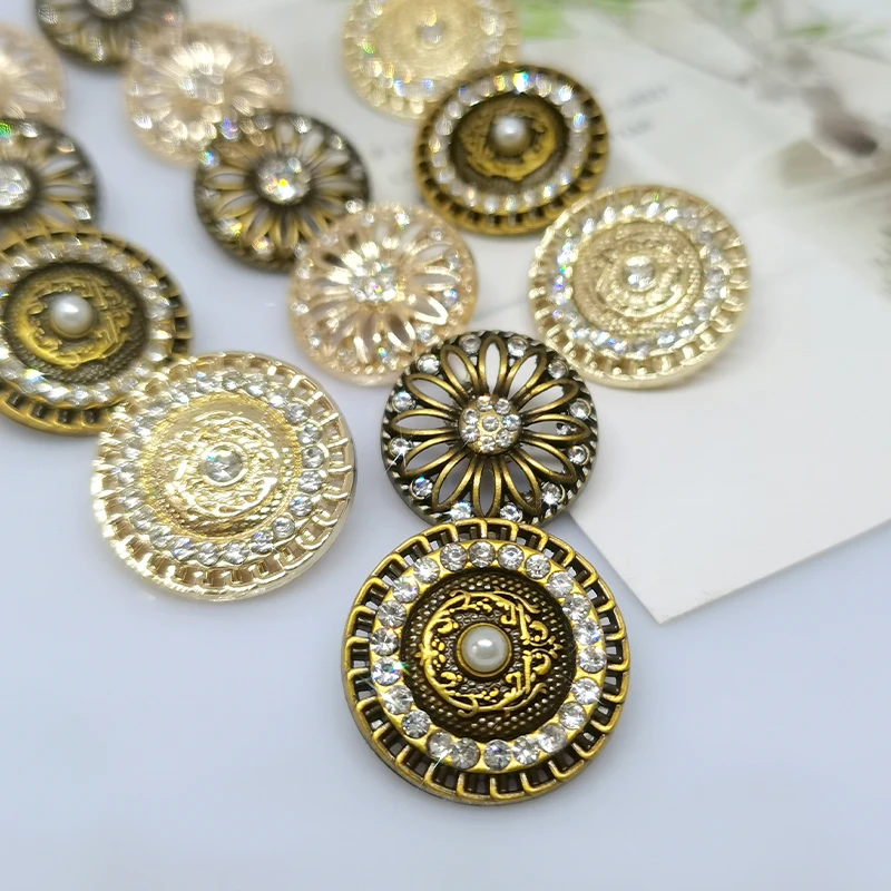 17.5/20/23MM Vintage Luxury Rhinestone Metal Round Buttons Of Clothing Wholesale High Quality Button Makers Crafts Sewing DIY