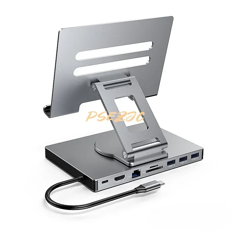 4K/60Hz Gigabit Ethernet-poort USB 3.0 Splitter Hub Converter Flat Panel Rotary Stand Type-c Docking Station