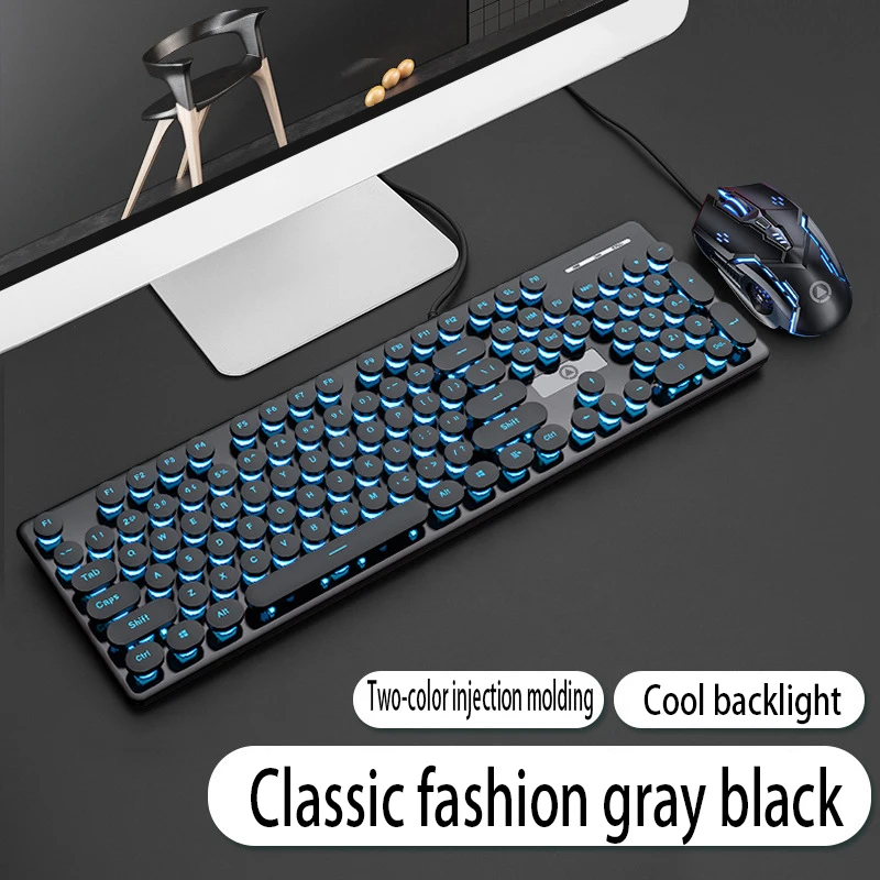 V8 Punk Mechanical Touch Keyboard And Mouse Set Glow Game Computer Accessories