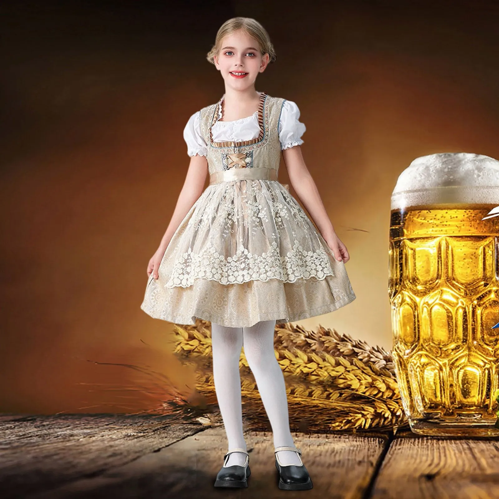 Disfraz de Oktoberfest de Baviera de 3 a 12 años, vestido Dirndl, vestido de sirvienta, delantal de chica cerveza alemana, traje de sirvienta, Cosplay, vestidos de fiesta de Halloween