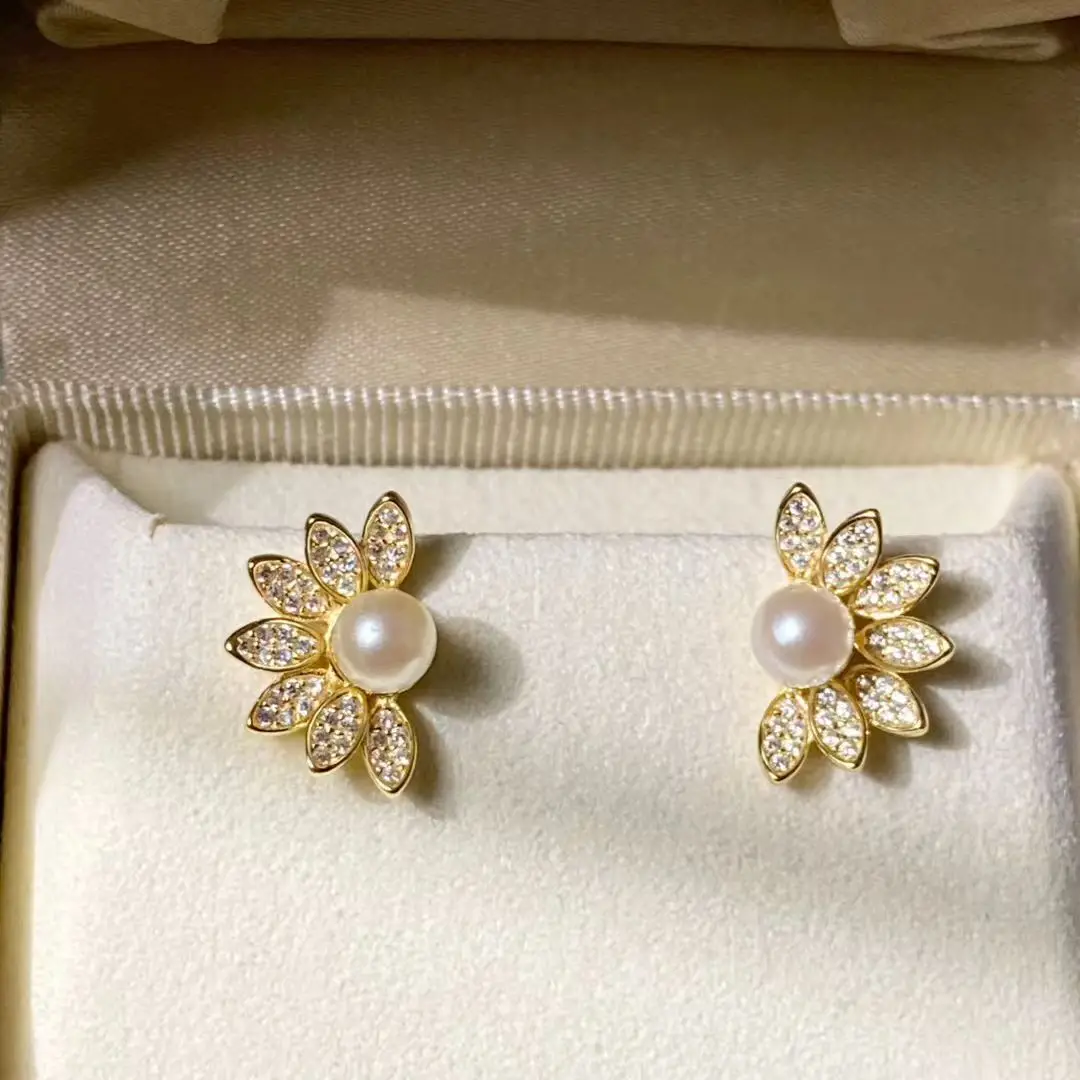 

Wholesale S925 Sterling Silver Earrings Mount Findings Settings Base Mounting Parts Accessory for 4-5mm Pearls 5 pairs/lot