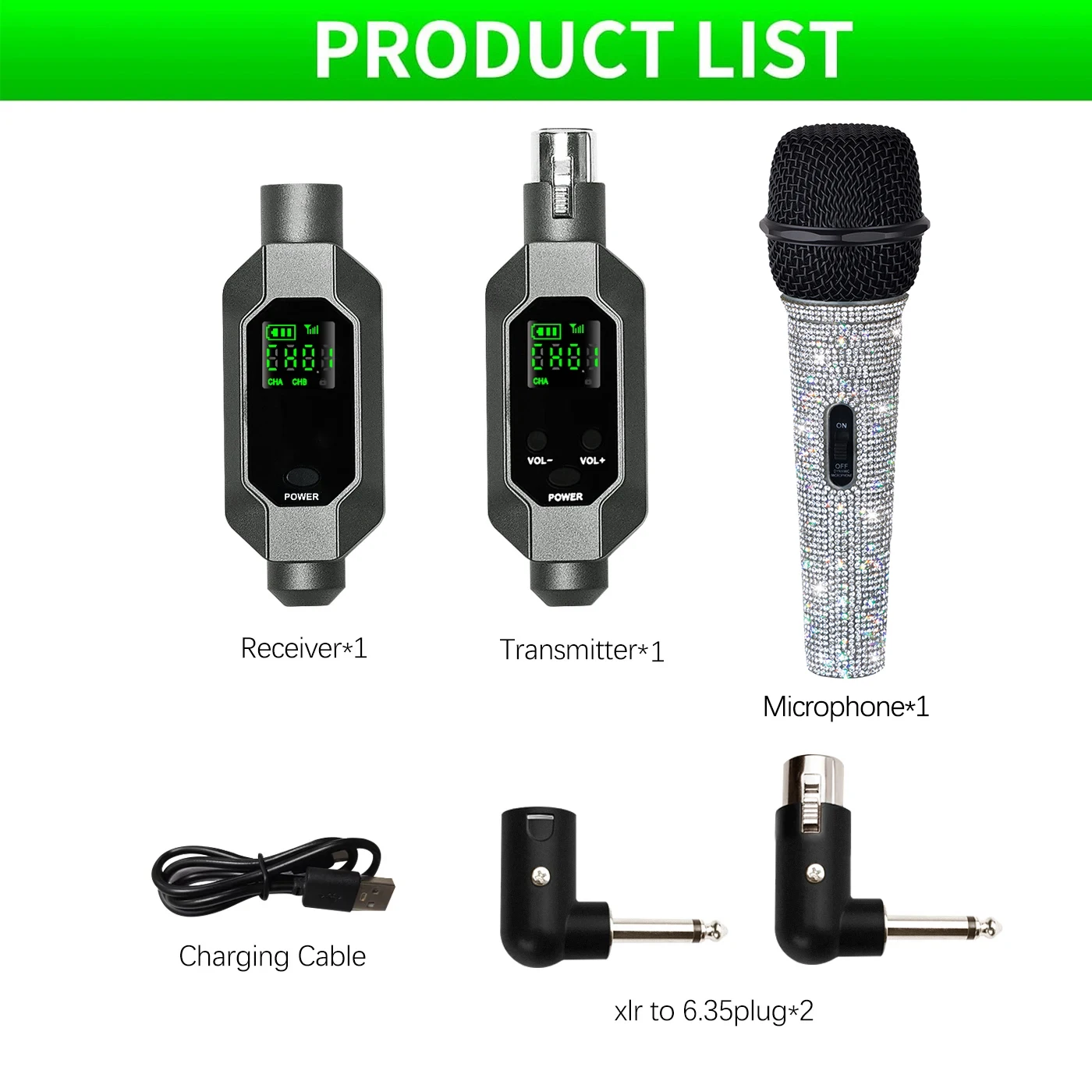 Imagem -06 - Sistema de Transmissor e Receptor Xlr Conversor sem Fio Microfone Dinâmico de Cristal