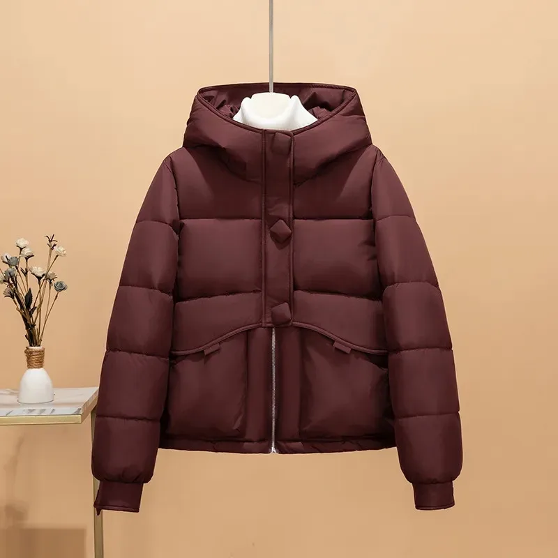 Down Jacket Ladies Warm Cotton Padded Coat Loose Cotton Jacket Women Parkas Winter 2025New Hooded Short Outwear Fashion Overcoat