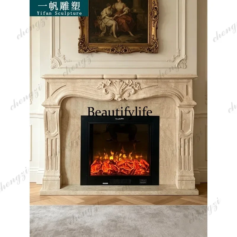 B178 Natural travertine fireplace French vintage marble fireplace living room American fireplace decoration