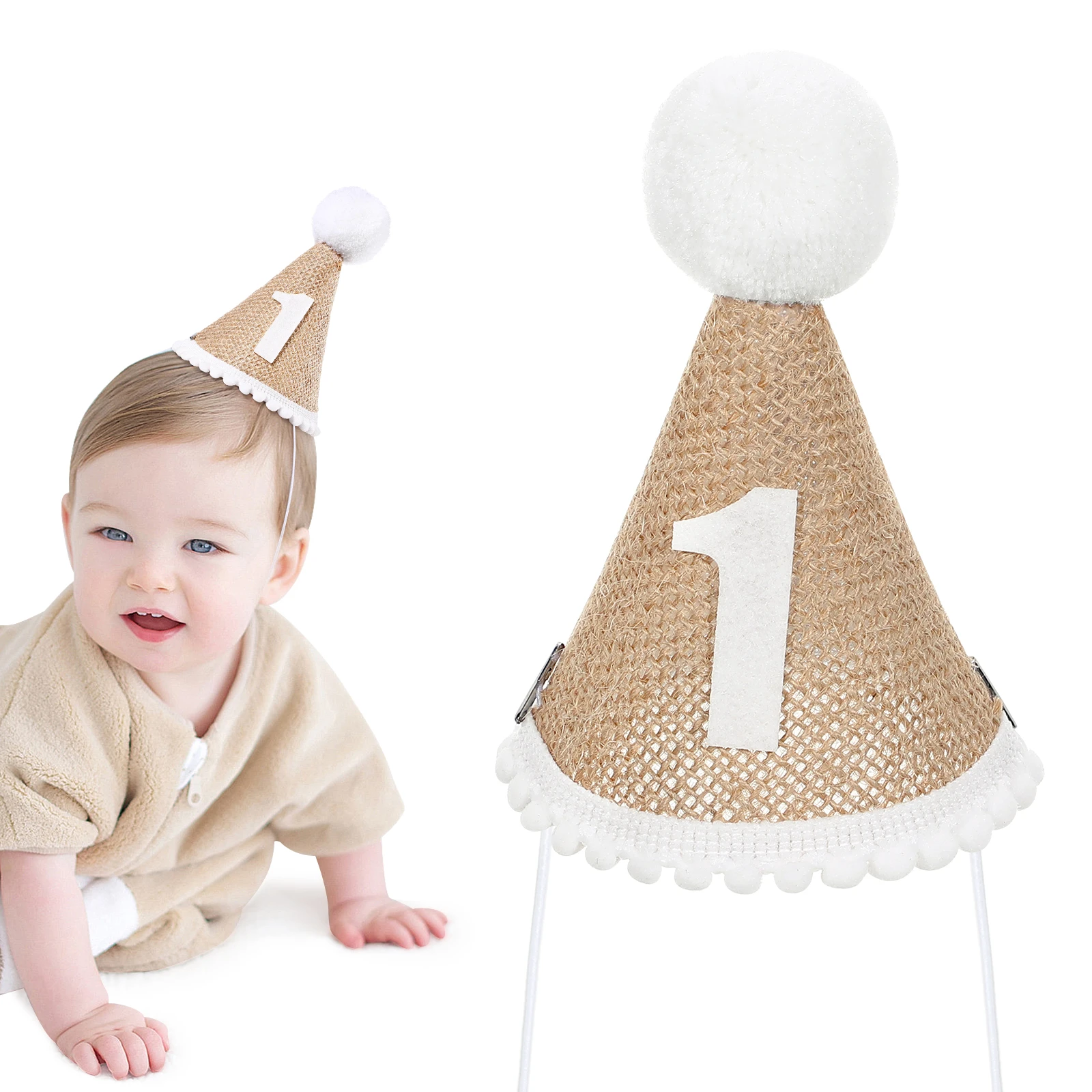 

First Birthday Hat for Linen Party Headwear Cute Birthday Cap Decoration for 1 Year Old Party Favors