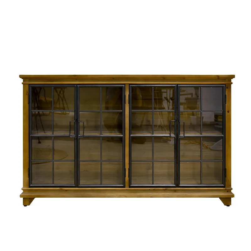 Amerikaanse retro smeedijzeren massief houten eetkamer bijzetkast industriële stijl locker keukenvoorbereidingskast