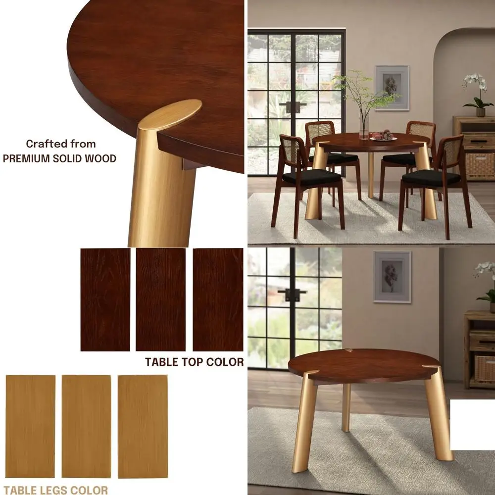 Tribase 47 Inch ern Design, Round Dinner Table or Dining Room, Living Room urniture, EortlAssembly, k Walnut