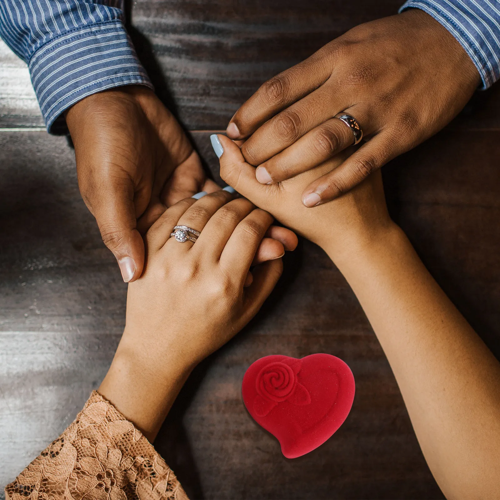 2Pcs Heart Shaped Ring Box Red Rose Flower Jewelry Case Wedding Engagement Ring Holder Storage Festive Gift Display