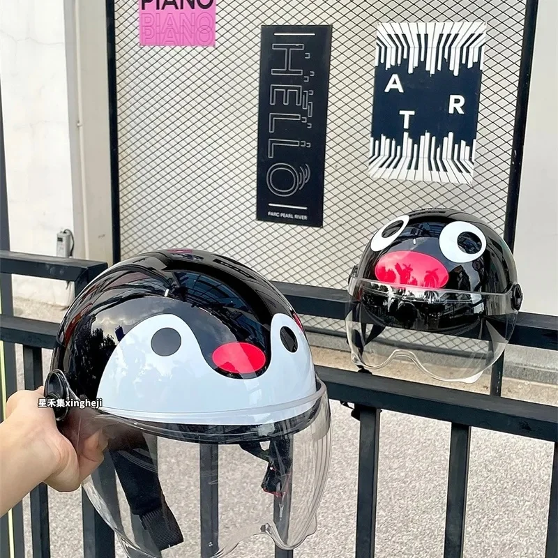 Cartoon Cute Pingus Penguin Family Couple Electric Bike Helmet 3C Certified Motorcycle Helmet Safety Helmet Festival Gift