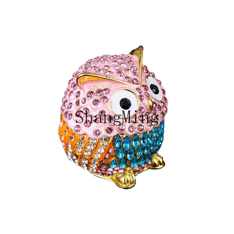 

DSA full diamond metal owl jewelry box storage cute cute delicate small ornament storage box