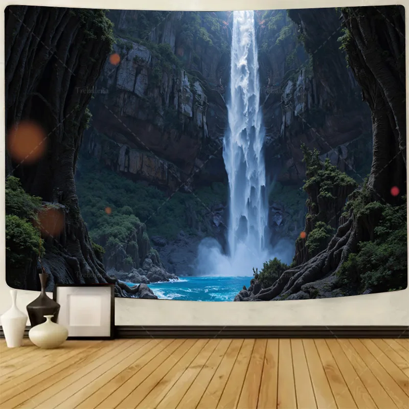 

1pc Wall Tapestry Waterfall Serenity: Nature's Majesty in Forest Canyon Tapestry