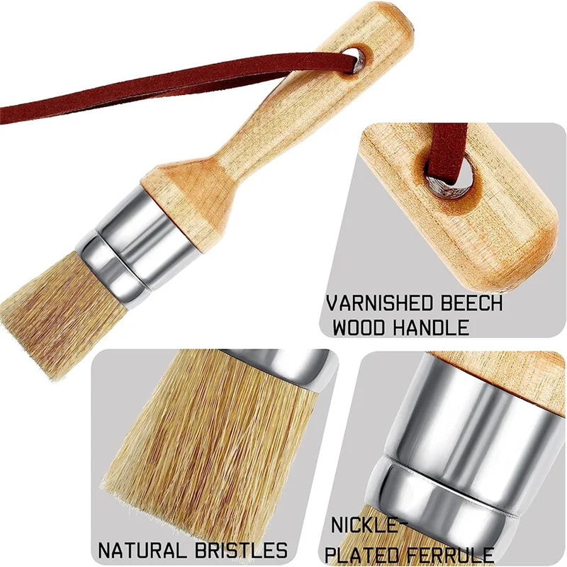 3Pcs Chalk and Wax Paint Brushes Oval Brush for Acrylic Painting Bristle Stencil Brushes for Wood Furniture Home Decor