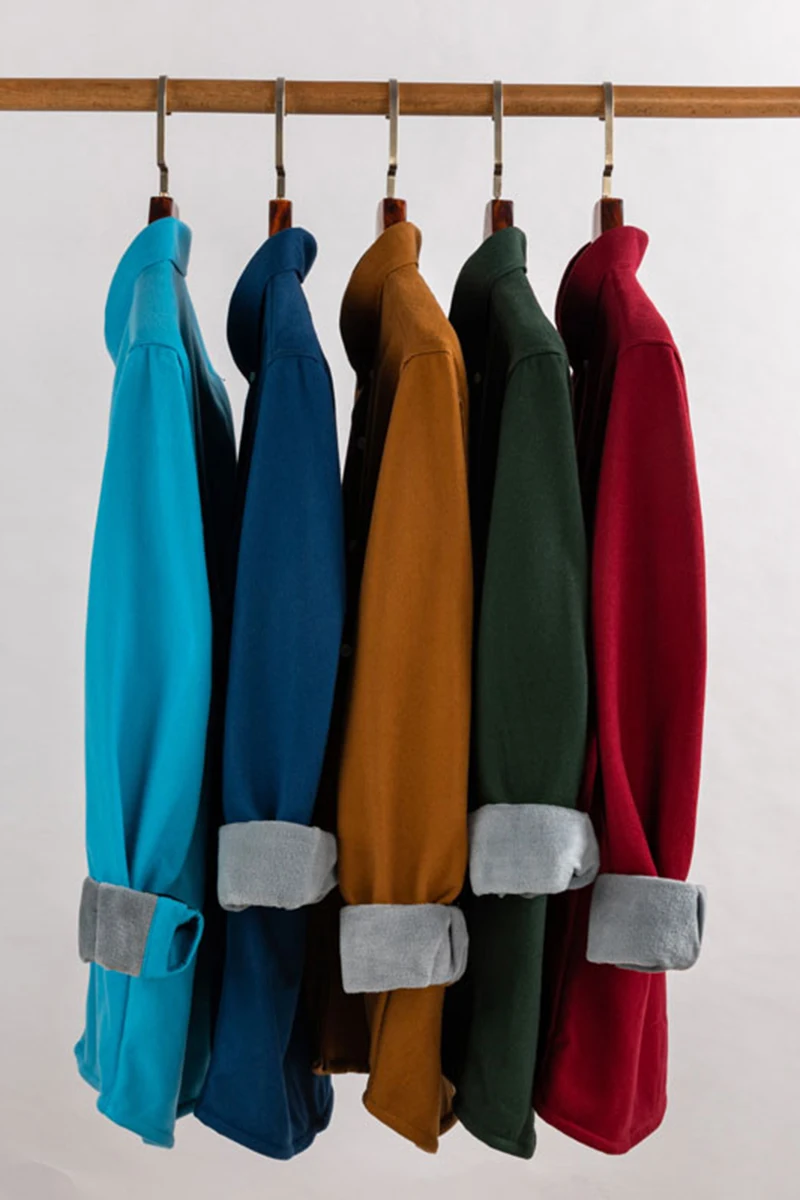 Men's Winter Fleece-lined Corduroy Shirt, Warm Stretchy Long-sleeve Solid Color Shirt. High-quality Business Casual Top