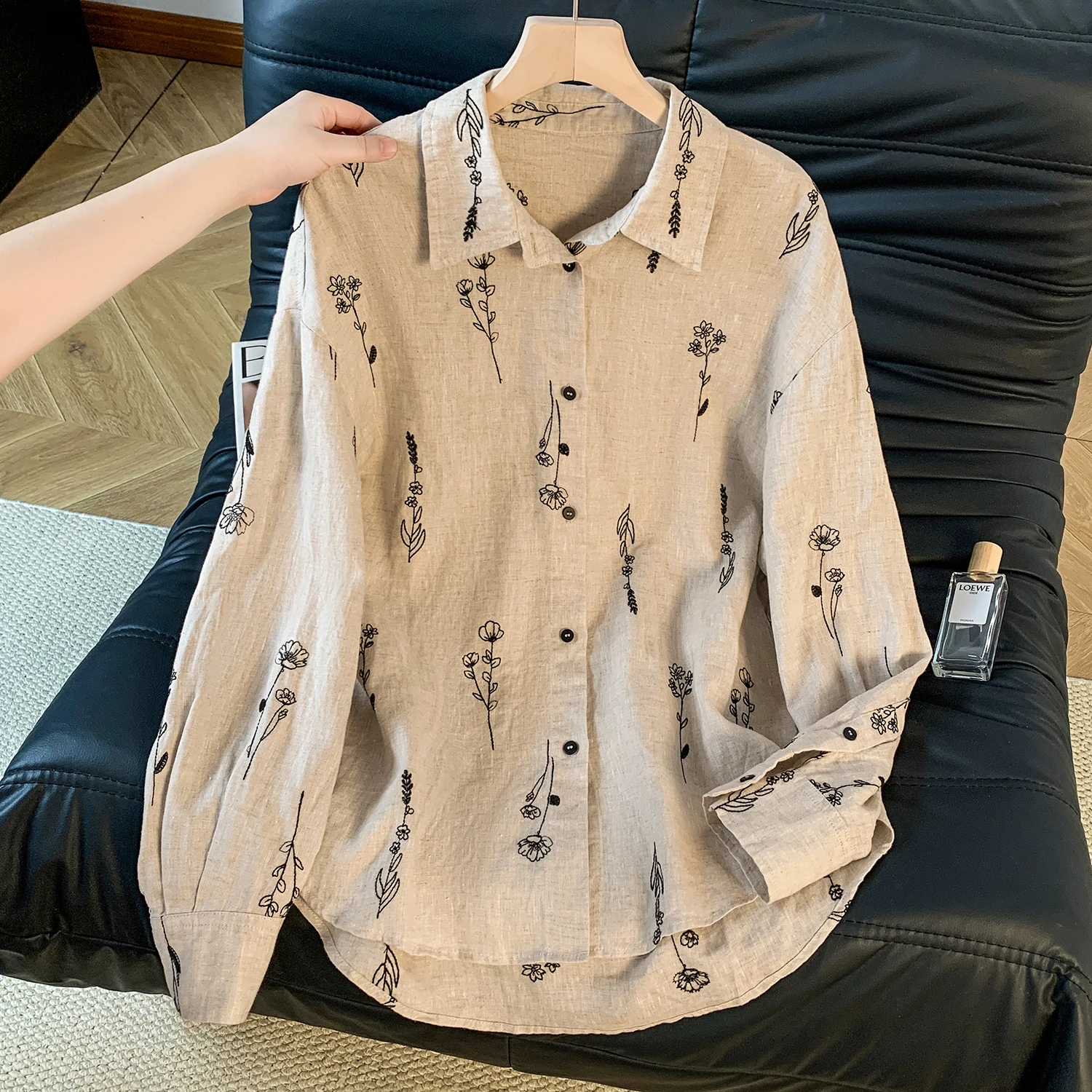 

Embroidered Pure Linen Long Sleeve Sun Protection Shirt Women's Spring Thin Loose Elegant Top Trendy Open Cardigan