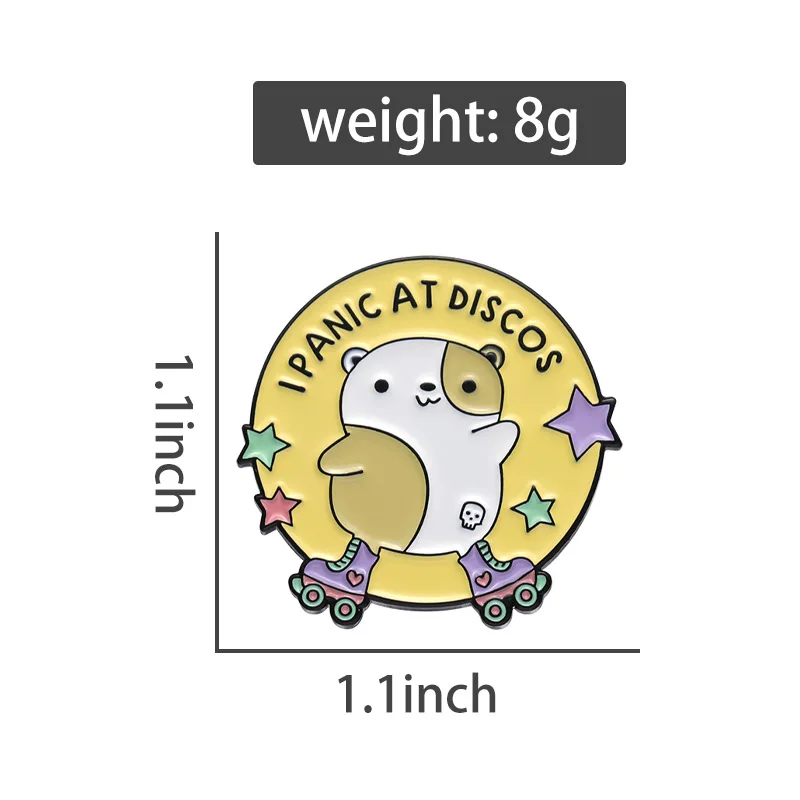 I PANIC AT DISCOS Enamel Pin Cute Skating Puppy Badge Animal Lapel Metal Brooch Jewelry Gift for Kids Wholesale