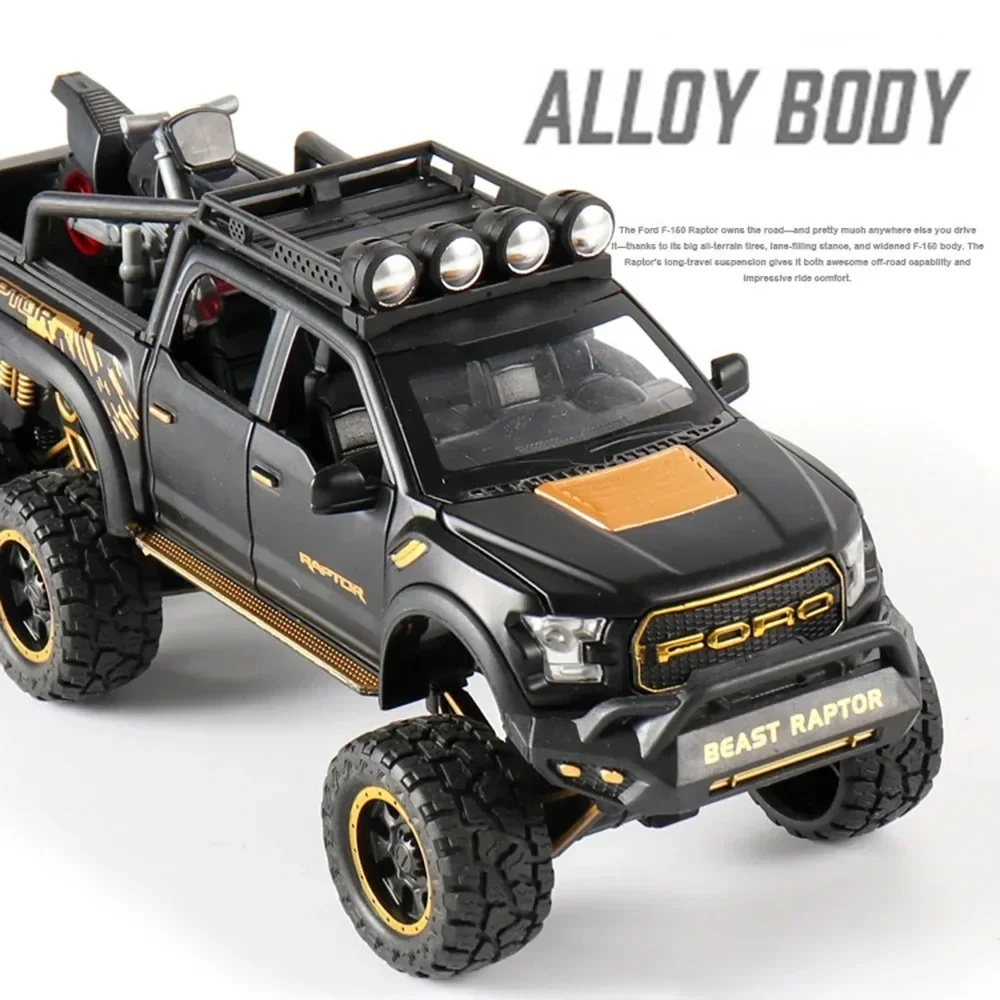 1/28 Raptor F150 Off-road Cars Models Toys Alloy Diecast with Sound Light Pull Back Metal Vehicle Toys For Boy Gift Collection