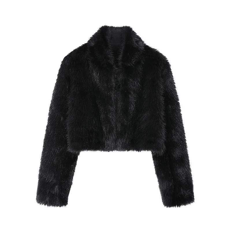 エコフレンドリーなファー付きジャケット、レディース用、長袖、黒革コート、多用途な冬用トップス、若い大人向け