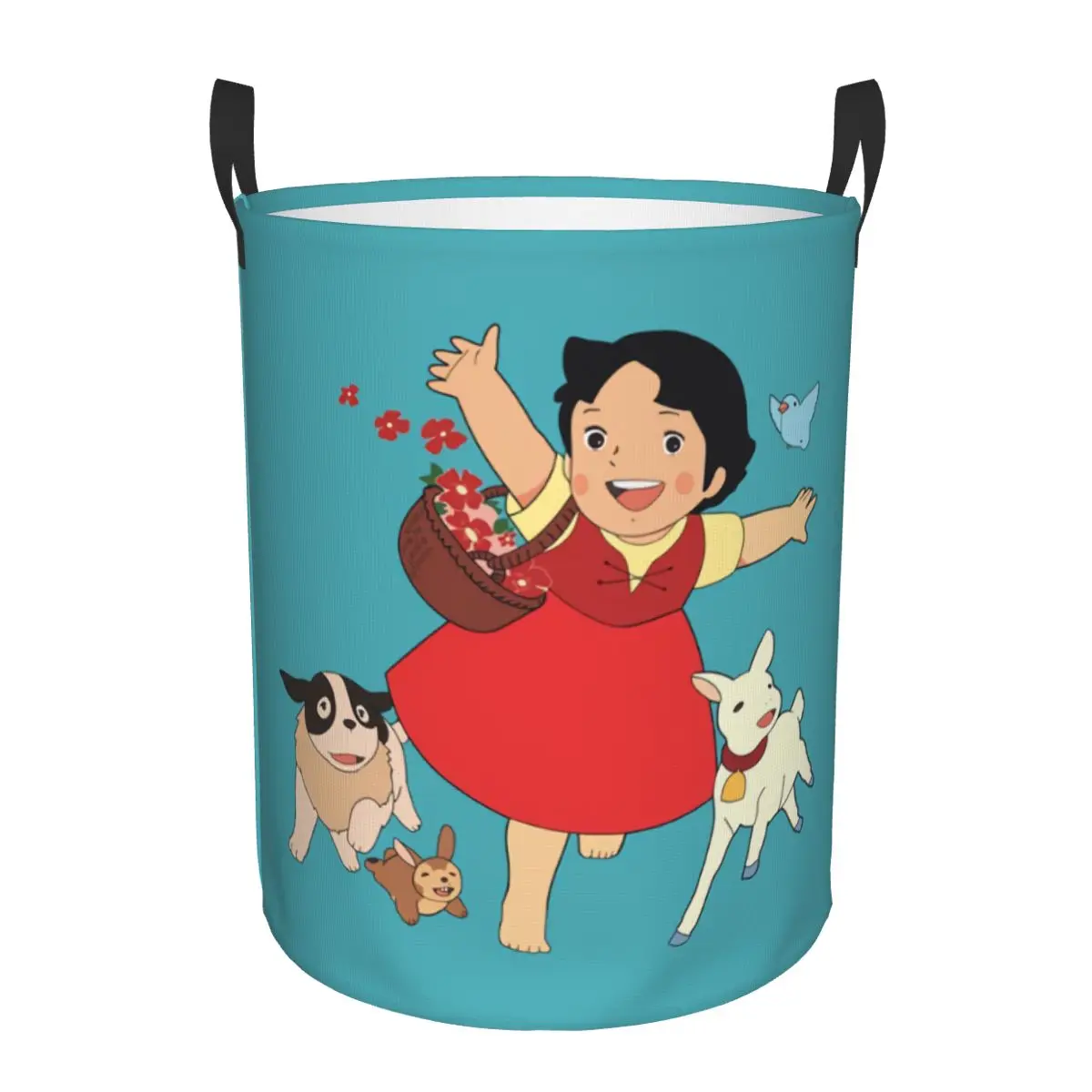 Custom Alps Mountain Girl Happy Heidi Laundry Basket Collapsible Anime Cartoon Goat Clothes Hamper for  Kids Toys Storage Bin