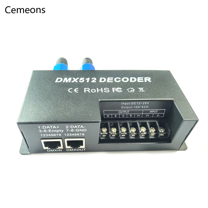 DMX512 Decoder 4CH DC 12V-24V 4 Channel RGBW DMX Decoder Controller for RGBW 10A/CH 480W-960W For LED Strip Light Lamp