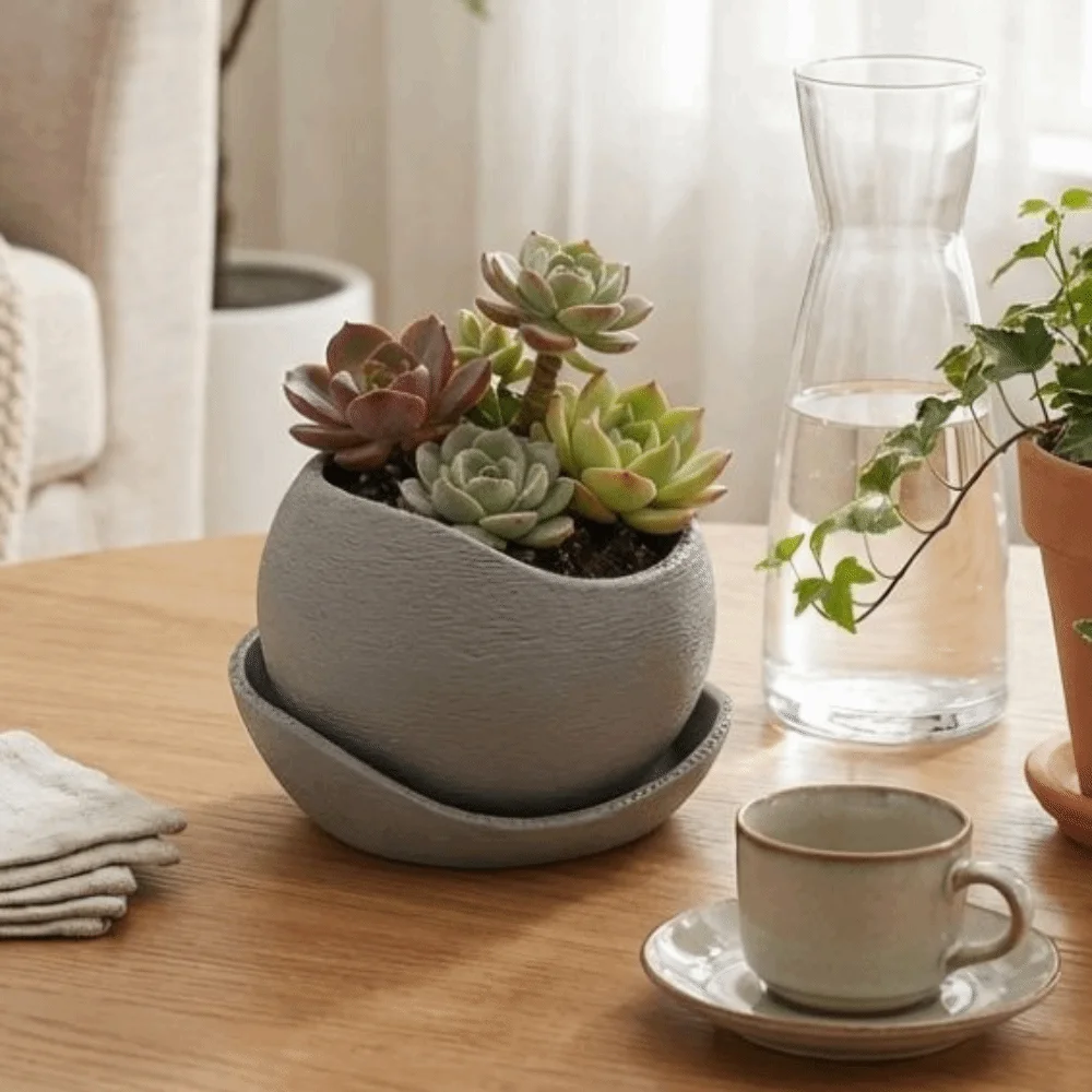 3D Printed Irregular Flower Pot with Drainage Holes Polished Edges Growing Pots Art Decor Style Plastic Succulent Plant Pots
