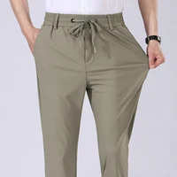Pantalones informales elásticos de alta calidad para hombre, pantalones de chándal con cintura elástica, pantalones cómodos sedosos de hielo, pantalones para correr resistentes a las arrugas