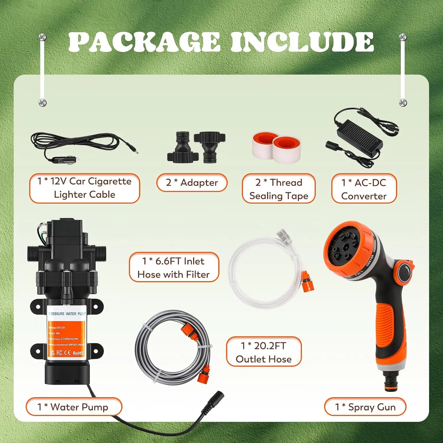 12V 80PSI 電動洗車ポンプキット、2.7GPM ポータブル高圧洗浄機、車、ボート、家庭、庭、RV用電源コンバーター付き
