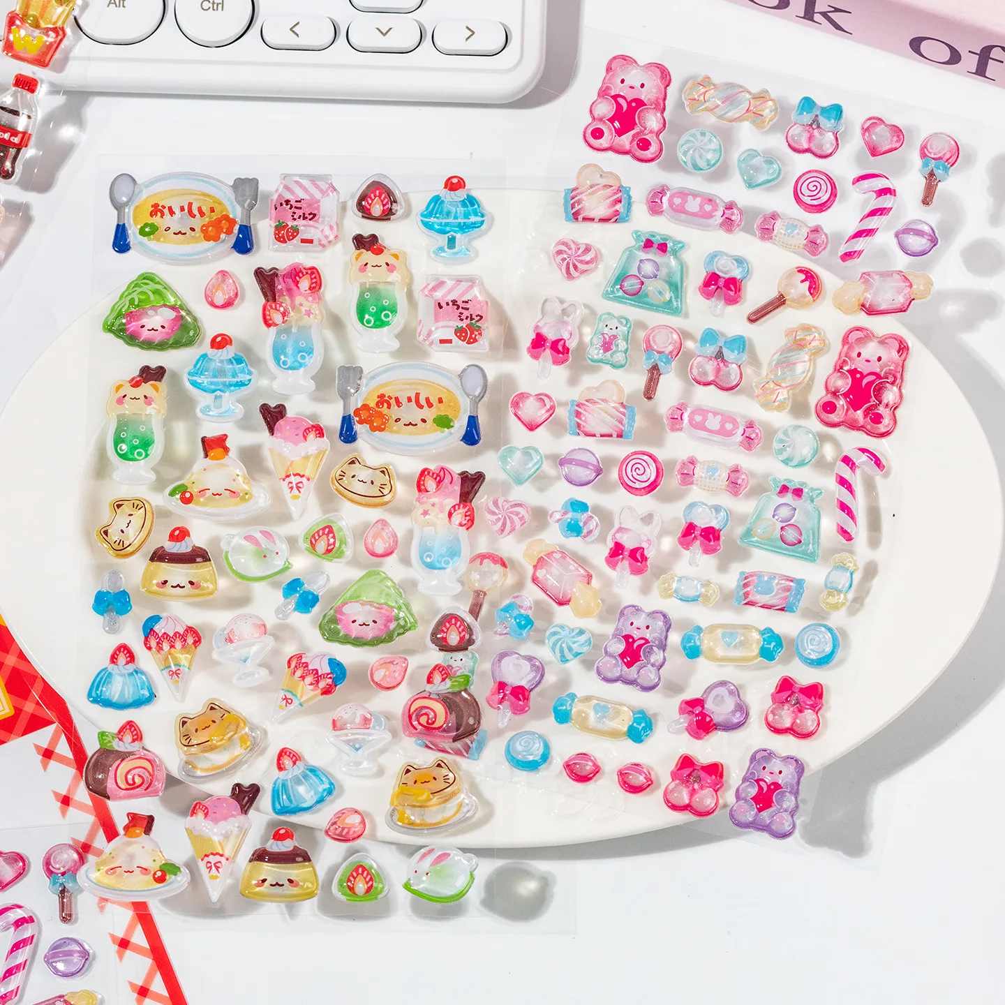 1pcs/pack 3D Embossed Sushi Burger Candy Stickers DIY Scrapbooking Decor Envelope Creative Waterproof Flower Stickers