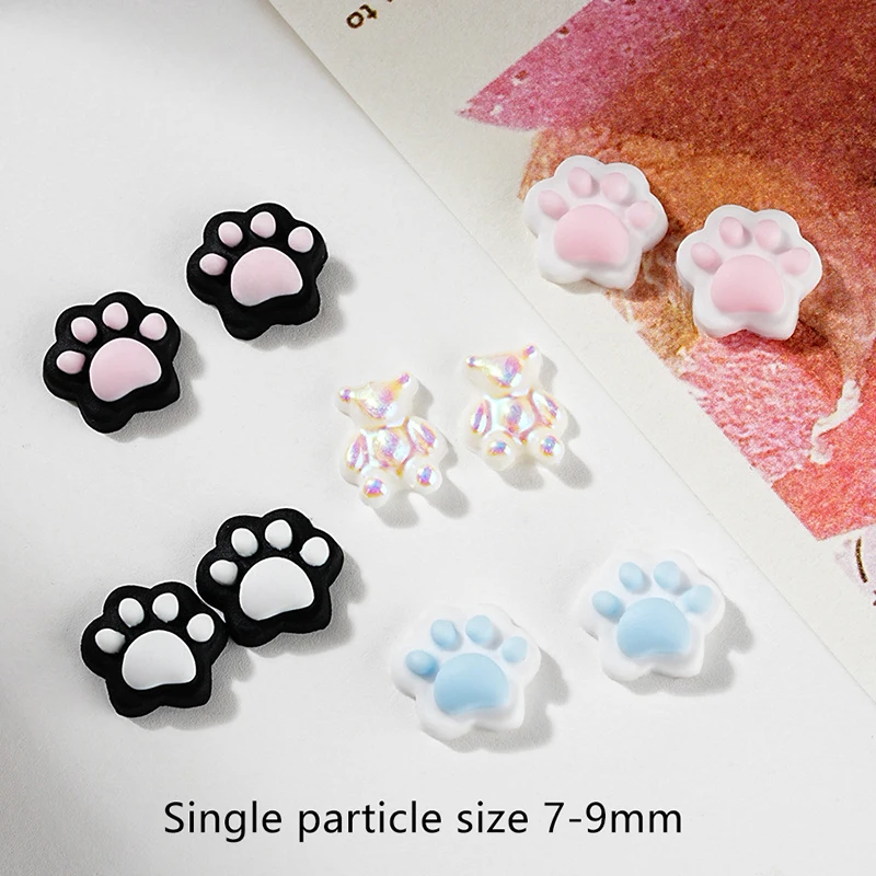 50pcs Cartoon Cat Paw Nail Art Resin Rhinestones Mix Colors Nail Art Charms Cat Paw Shaped Manicure Supplies