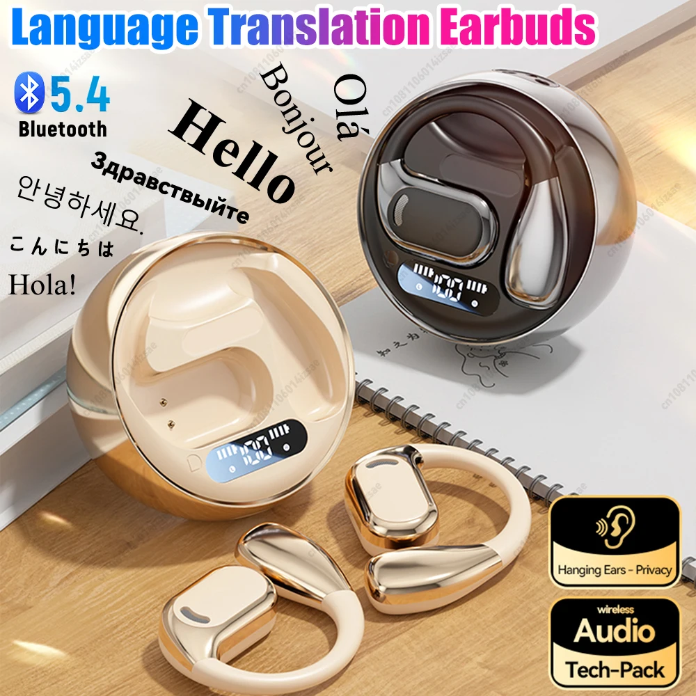 2024 New Smart Bluetooth Headset Wireless Simultaneous Translation Noise Reduction Multi-language Real-time Translator Earphones