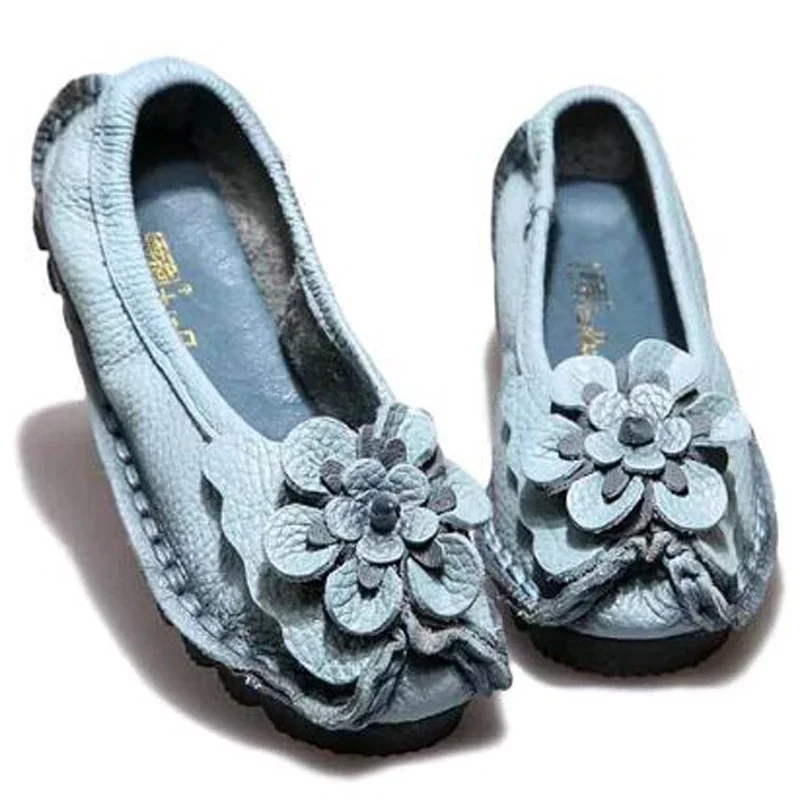 BEYARNE Soft Genuine Leather Flat Shoes Women Flats with Flowers Ladies Shoes Women Designers Loafers Slip On