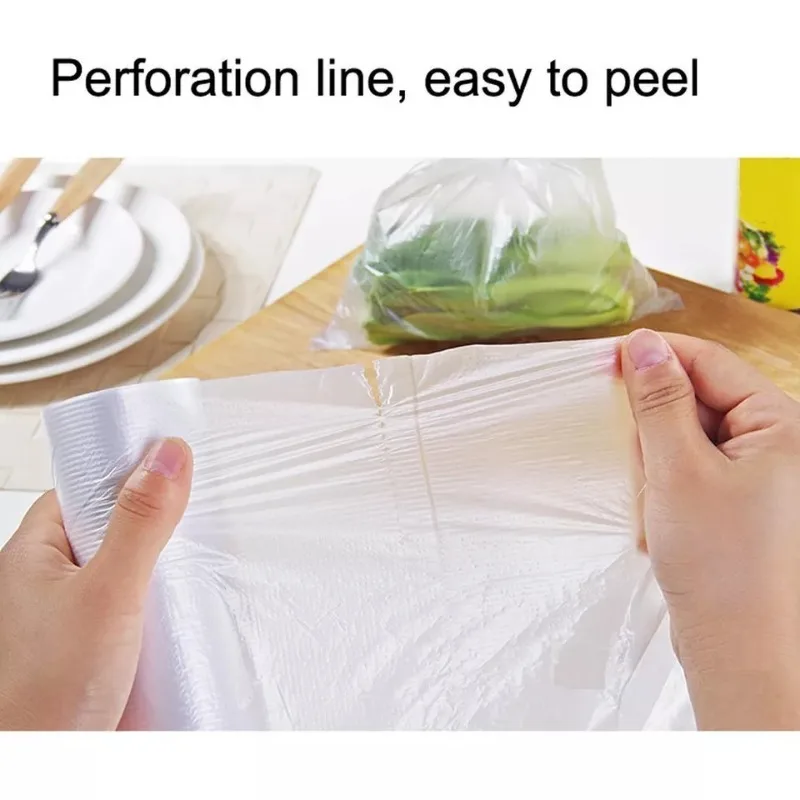 Disposable Plastic Food Storage Bags Roll Transparent Perforated Easy To Tear for Kitchen Vegetables Fruits Snacks Packing