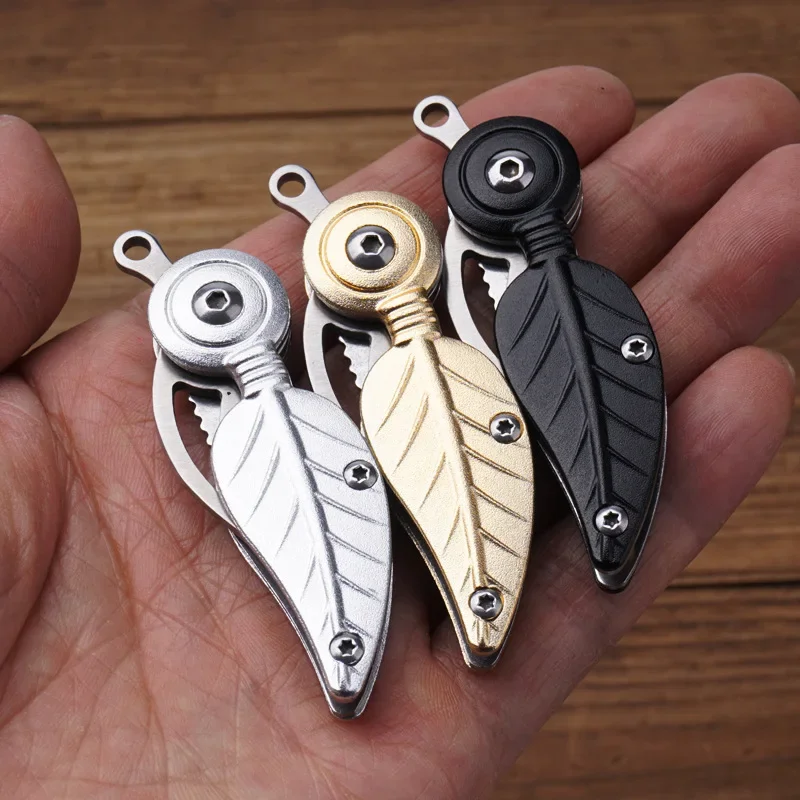 

Creative Feathers Folding Knife Outdoor Camping Survival Leaf Knife Self-defense Mini Pocket EDC MultiTool KeyChain Fruit Knife