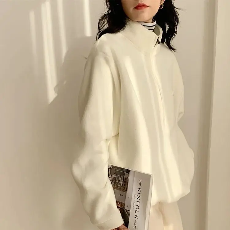 Korean Fleece Hoodies Sweatshirts Women Casual Kpop Fashion Plus Velevt Sweatshirt Top  Autumn Winter Warm Zipper Pullover