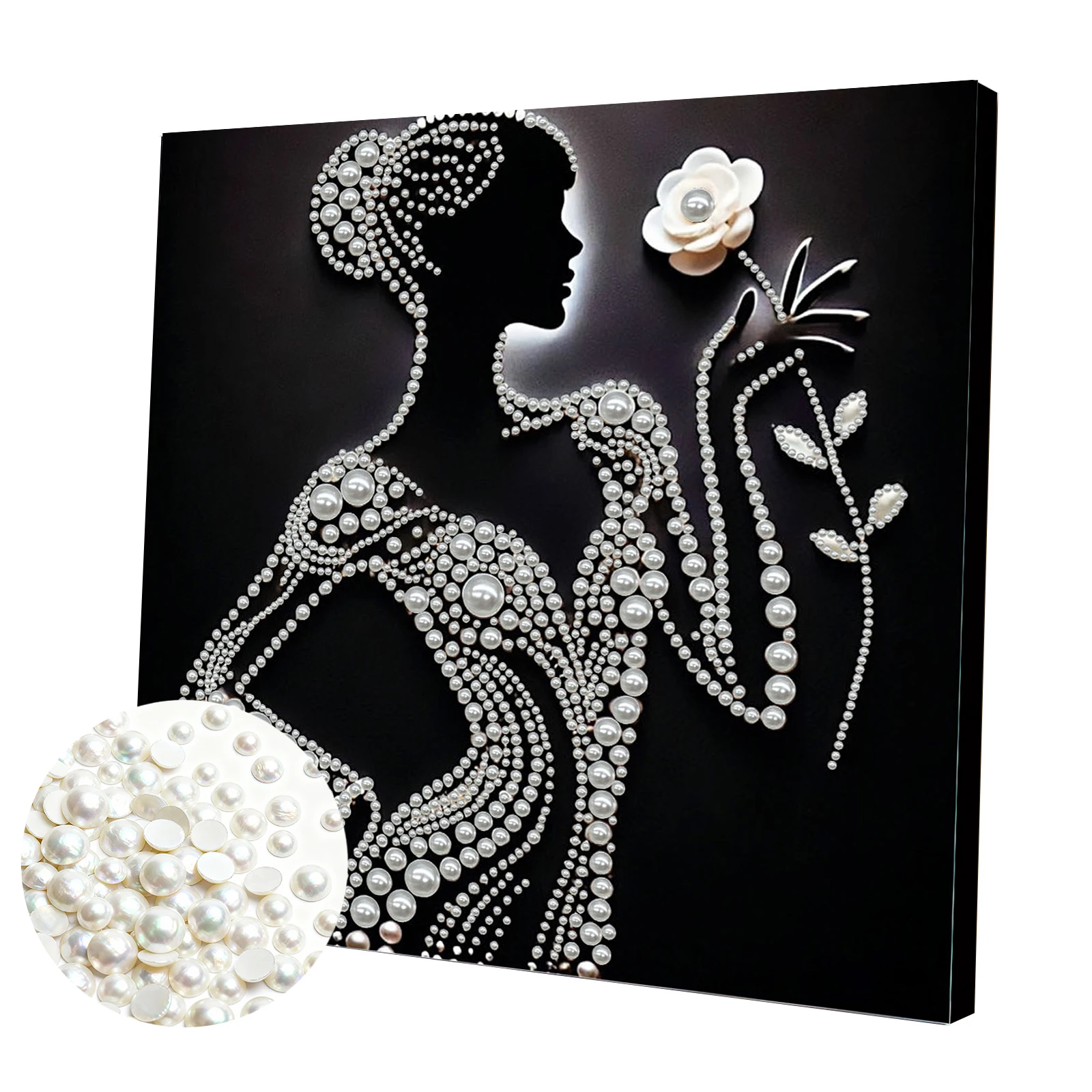 

Elegant Pearl Lady Silhouette DIY Pearl Painting Art Kit with Frame Home Decor 30x30cm