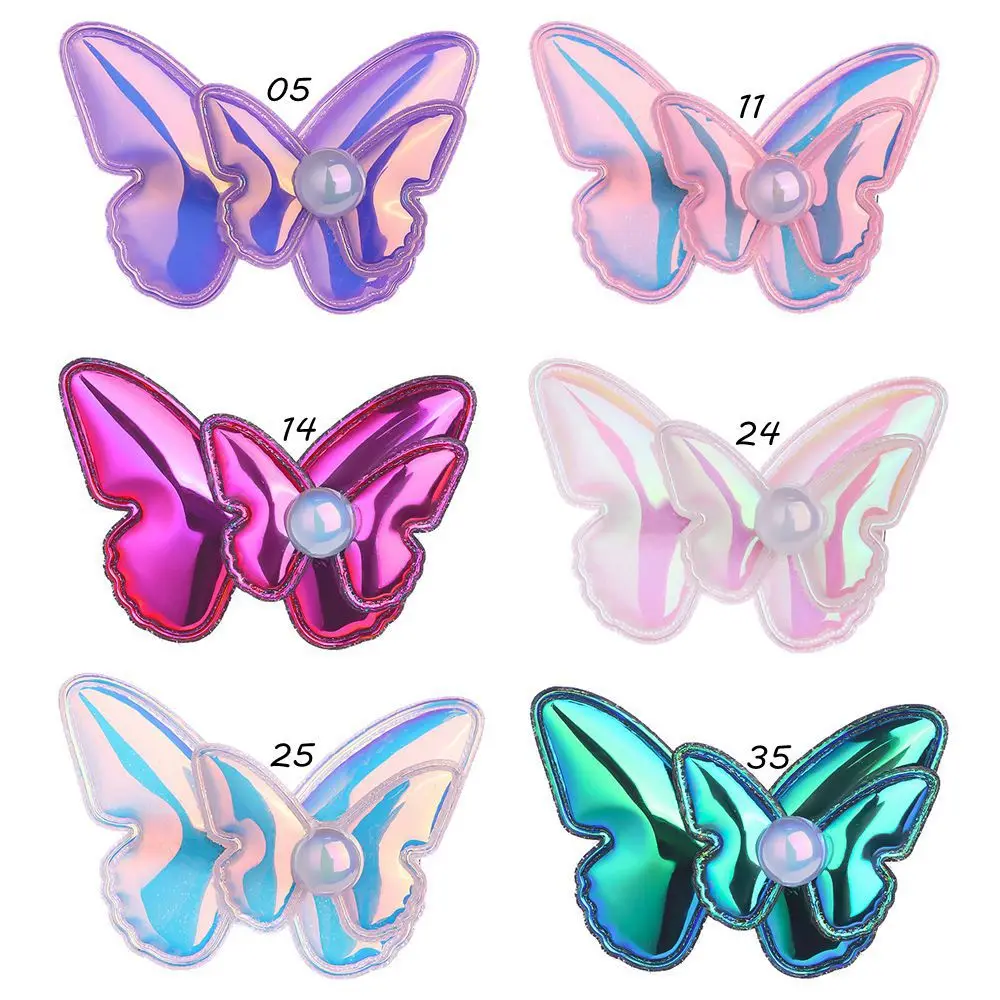 Bulk 60pc/lot New Gradient Laser Rainbow Butterfly Bow Baby Girls Hair Clips Pearl Hairpins for kids Headwear Barrettes Kids