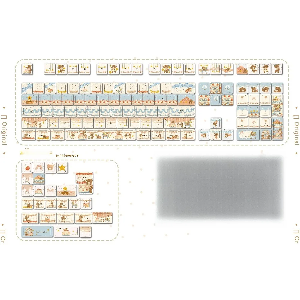 

Cream Bear PBT Keycaps, 5-Side Dye-Sub for Mechanical Keyboard, Thick OEM Profile, Side Print Non-Transparent