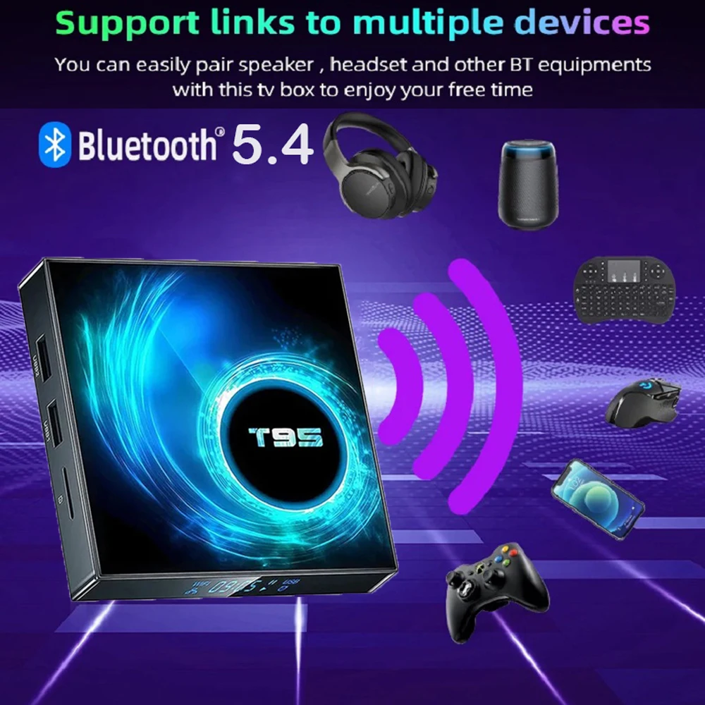 ATV T95 صندوق التلفزيون الذكي أندرويد 14 8 جيجابايت 128 جيجابايت بلوتوث 5.4 مساعد جوجل Allwinner H313 8K Dual Wifi 5G مشغل الوسائط المتدفقة