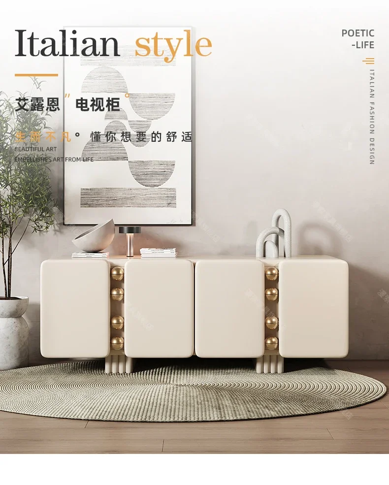 

French Cream Style TV Cabinet Villa Living Room Modern Light Luxury High-End Design Solid Wood Sideboard